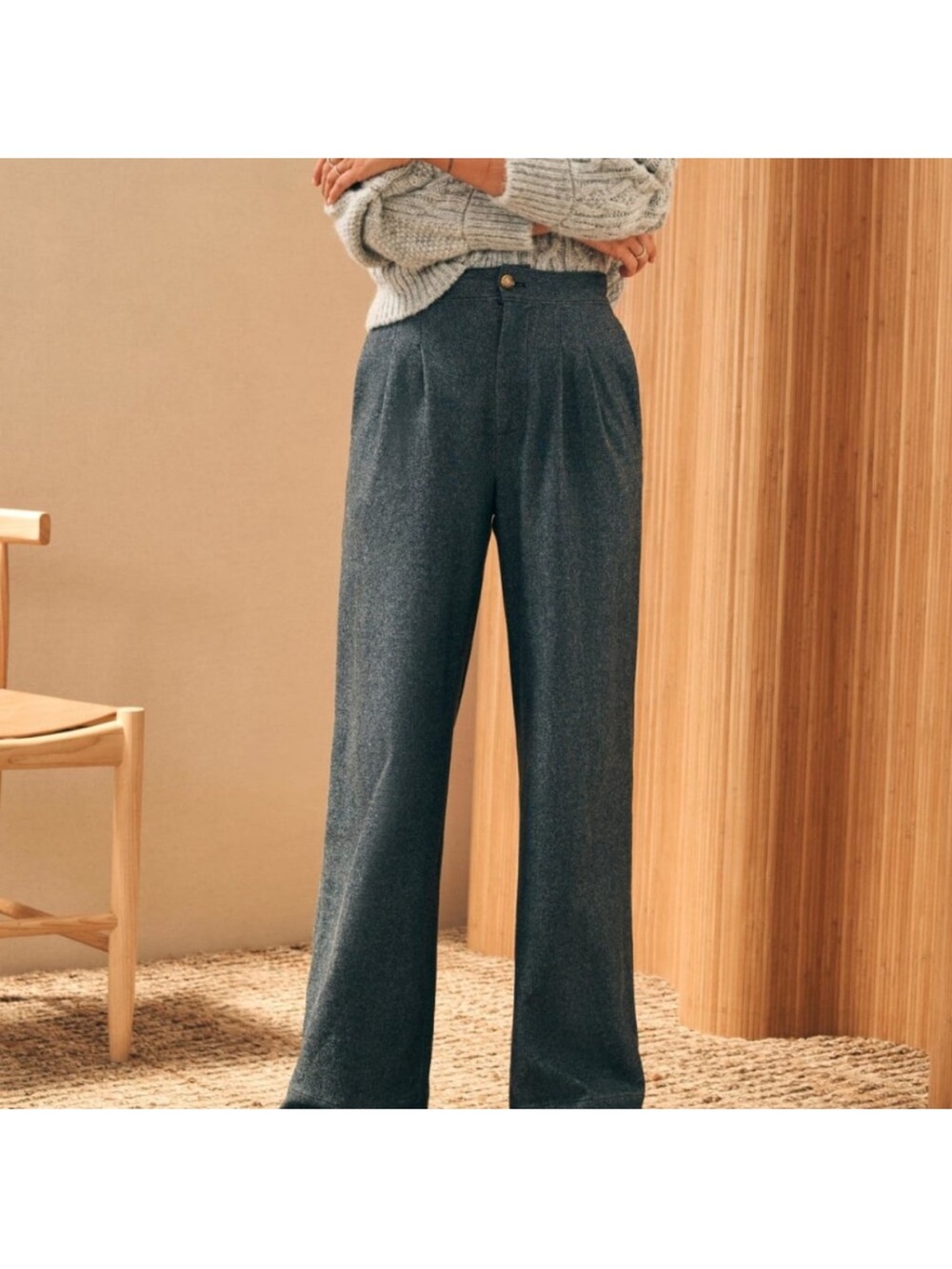 Faherty Dream Flannel Trousers Charcoal Gray Wide Leg Pants Sz 4